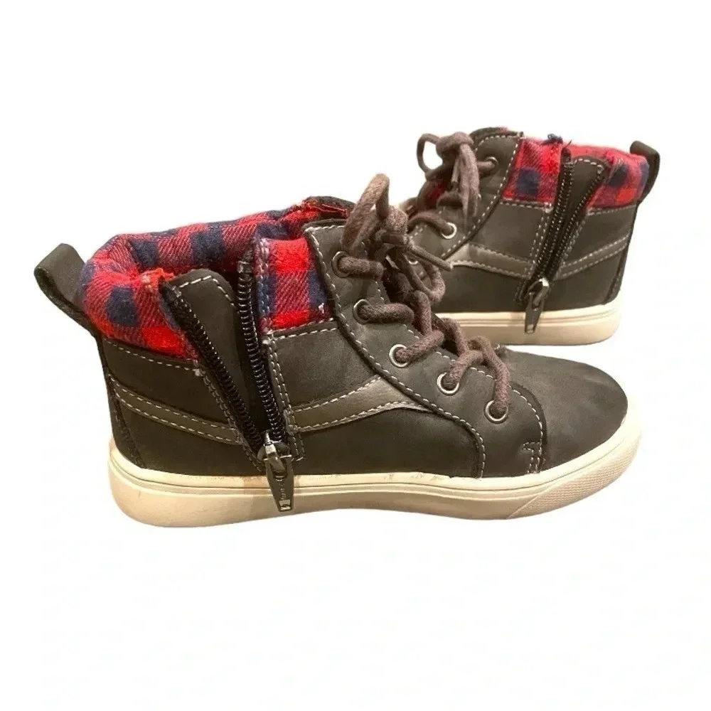 Genuine Kids Osh Kosh Buffalo Boys Boots -Gray HighTop Shoes Side Zipper Size 10